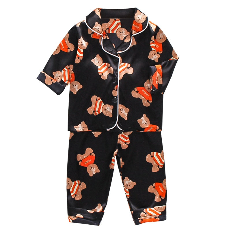 LJW Children's pajamas set Baby suit Kids Clothes Toddler Boys Girls Ice silk satin Tops Pants Set home Wear Kids pajamas