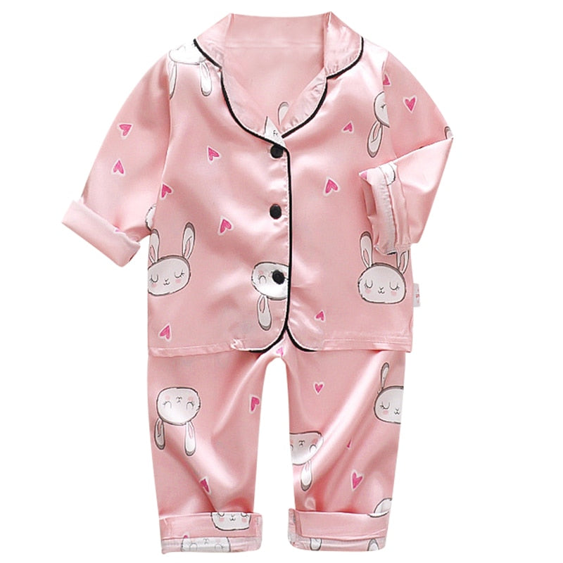 LJW Children's pajamas set Baby suit Kids Clothes Toddler Boys Girls Ice silk satin Tops Pants Set home Wear Kids pajamas