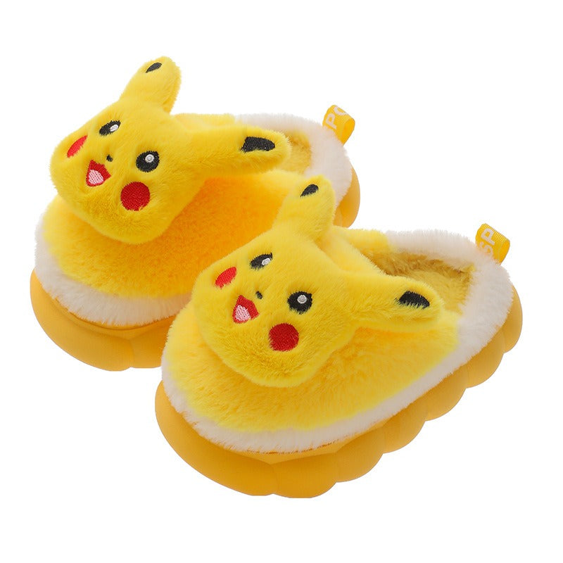 Winter children's cotton slippers, cute cartoon home for girls, warm and non slip indoor and outdoor baby cotton shoes, parent-child shoes, winter