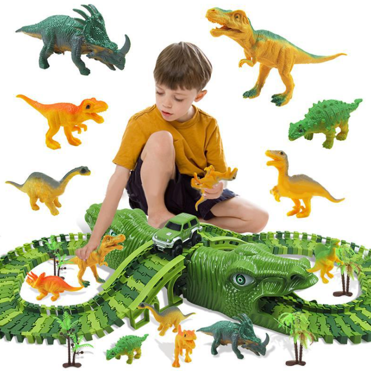 Children Racing Bend Rail Dinosaur Track Led Electronic Flash Light Magical Glowing Flexible Track Car Toys DIY Toy Kids Gift